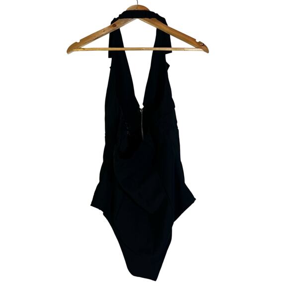 NWT Tea N Cup Bodysuit Womens L Black Halter Sleeveless Zip Front Sexy Clubwear - Picture 7 of 8